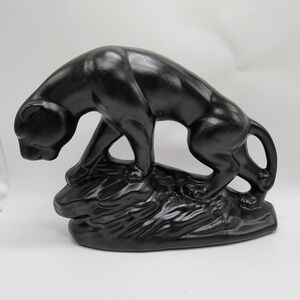 Vintage-inspired MCM Black Panther Ceramic Matte Finish Retro Cat Statue